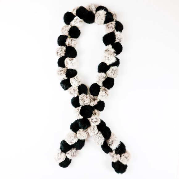 Cejon Accessories - Cejon Genuine Rabbit Fur Pom Pom Scarf Black/Beige